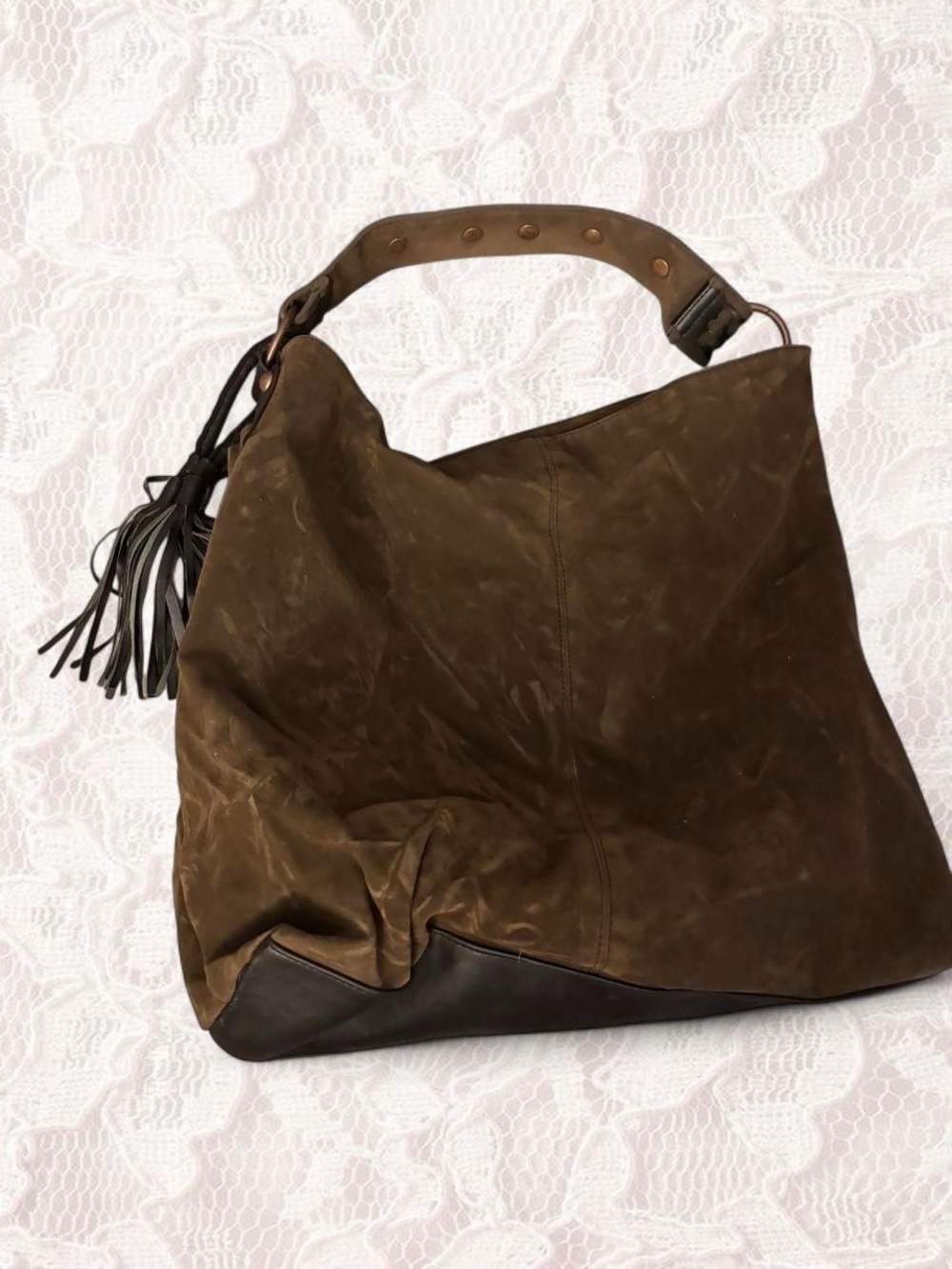 Suede Hobo Shoulder Bag in Dark Brown